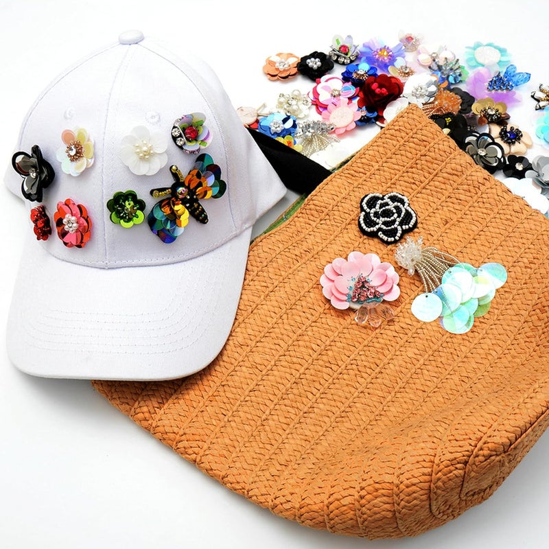 TATEELY 0.78"/2cm 3D Sequin Bead Flowers Patches Handmade Embroidery Sewing Beads Applique for Hair Clip Bags Brooch Wedding Dress Shoes Garment DIY Craft 50 Pcs/Set (Blue) - Image 3